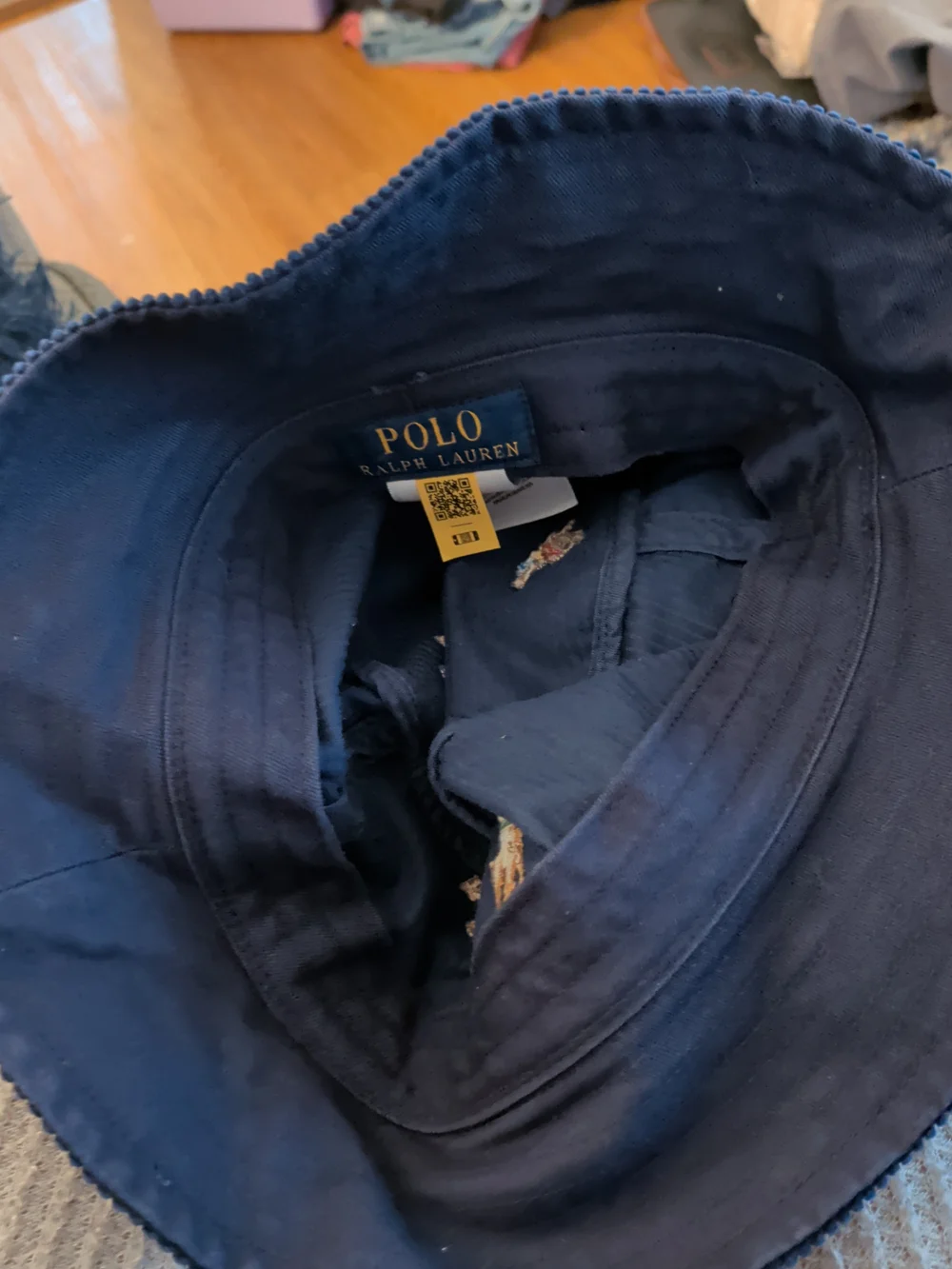 Ralph Lauren Navy Corduroy Bucket Hat with Embroidered Polo Players